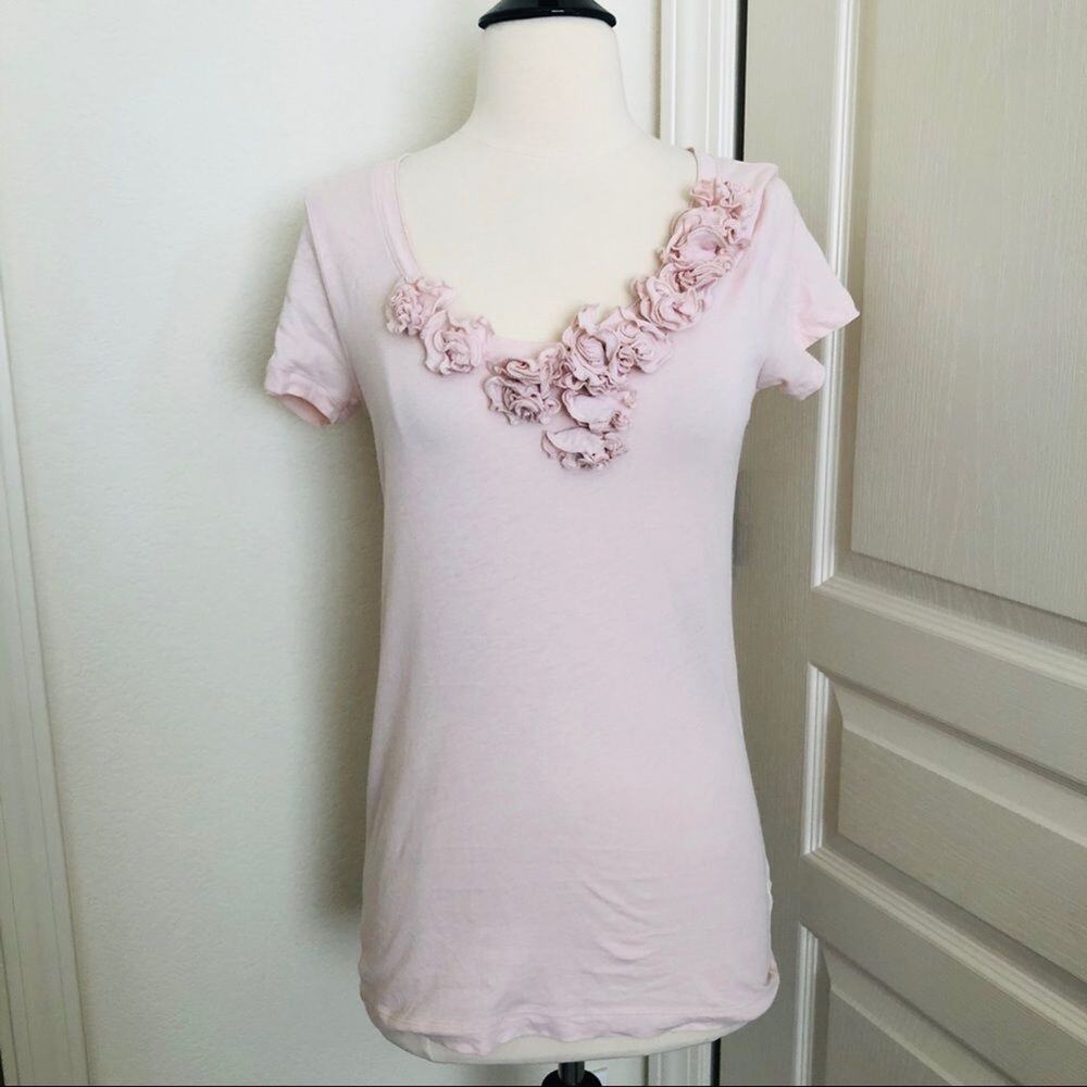 J Crew Flouncy Flowers Scoopneck Tee pink